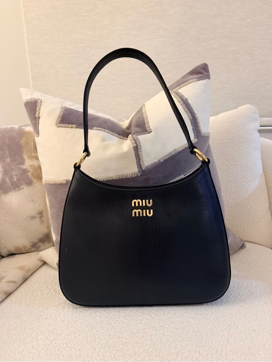 Miu Miu Handbags - Miu Miu Black Leather Gold-Logo Shoulder Bag